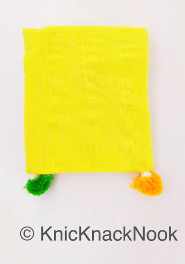 Yellow Gift Envelope Pouch Embellished PomPoms Gold Ribbon Wood Parrot Designer Unique Gift Money Envelope Wedding Gift
